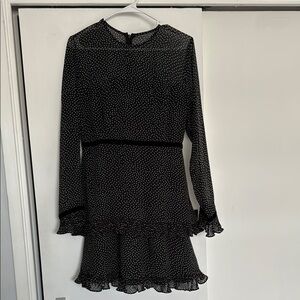 Black Ruffled Sheath Dress with Bishop Sleeves